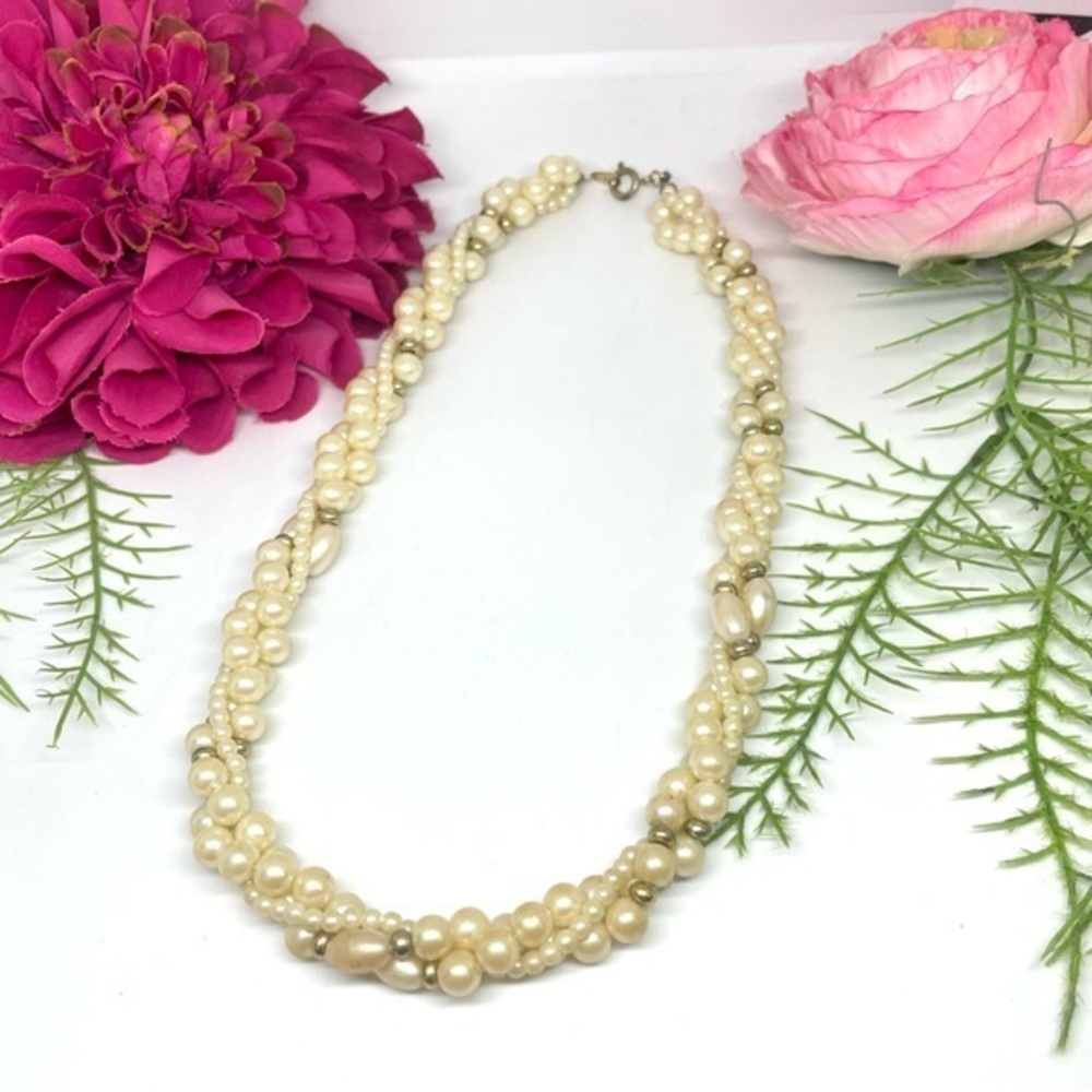 VINTAGE⚜️Dainty Twisted Multi-Strand Pearl Necklace